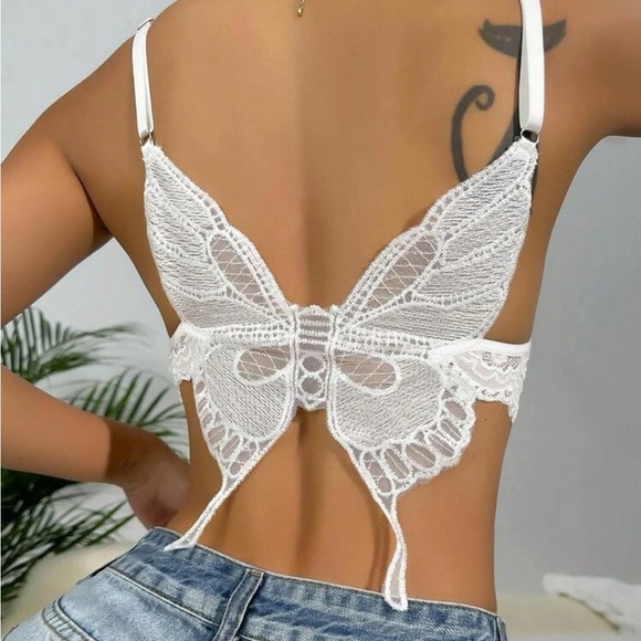 Butterfly Shaped Detail Bow Front Lace Bralette - Picture 1 of 5